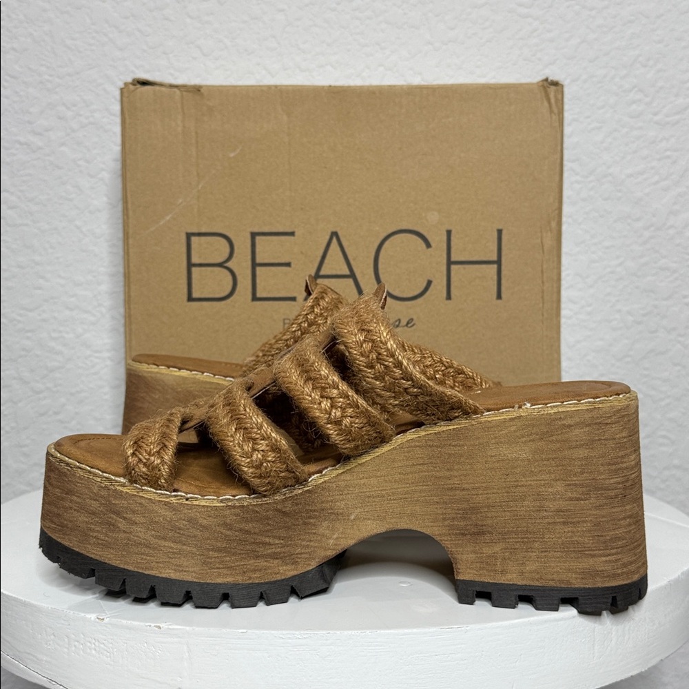NIB BEACH BY MATISSE DAZE COGNAC BRAIDED JUTE PLATFORM SANDALS BOHO SIZE 10 - Picture 8 of 14
